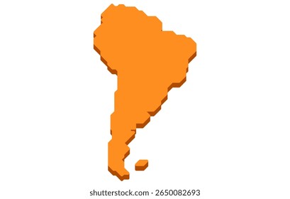Stylized isometric map of the continent of South America in a simple style. Modern map of the continent for infographics, presentations.