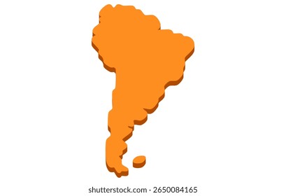 Stylized isometric map of the continent of South America in a simple style. Modern map of the continent for infographics, presentations.