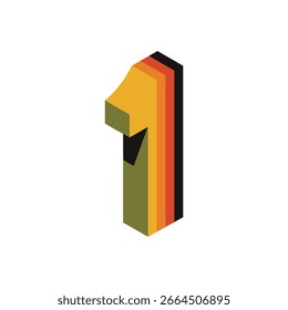 Número uno isométrico estilizado con una paleta de colores retro. Ideal para proyectos de diseño, conteo o temática vintage.