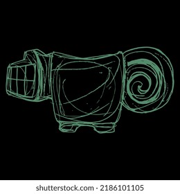 Stylized jaguar. Animal totem from ancient Ecuador. Valdivia culture. Native American pre Columbian art. Hand drawn linear doodle rough sketch. Green silhouette on black background.