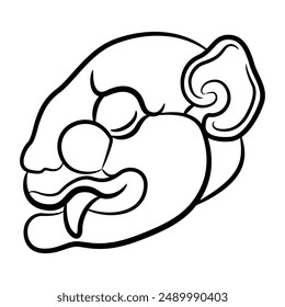 Stylized jaguar head. Ethnic animal design of Maya Indians. Pre-Colimbian Native American motif. Black and white linear silhouette.