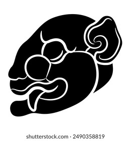 Stylized jaguar head. Ethnic animal design of Maya Indians. Pre-Colimbian Native American motif. Black and white silhouette.
