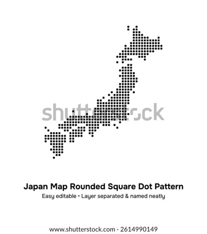 Stylized Japan map, consists of rounded square dot pattern