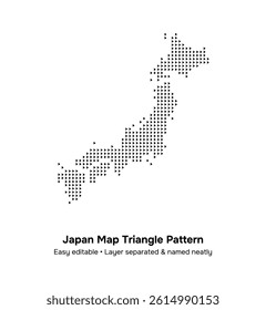 Stylized Japan map, consists of triangle dot pattern