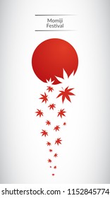Stylized Japanese flag, devoted to traditional Momiji (Japanese maple) autumn festival. Colorful vector illustration for web and printing.