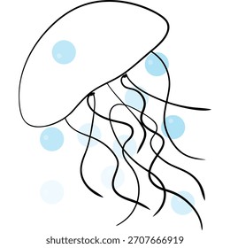 Ilustração de água-viva estilizada com linhas simples e design de bolhas flutuantes