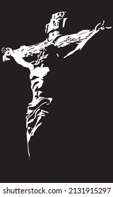 stylized jesus christ illustration in white on black background