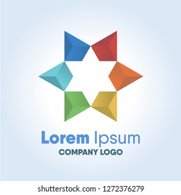 Stylized Jewish Star Logo. Collage of multicolored pyramids.