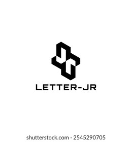 Logotipo estilizado del monograma de JR. Esta Imagen monocromática muestra una representación estilizada y tridimensional de las letras 'J' y 'R' entrelazadas en forma continua