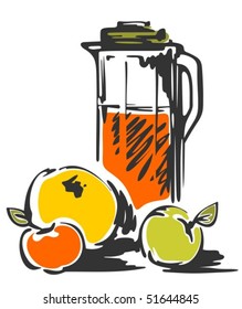 Stylized jug of juice  with apples isolated on a white background.