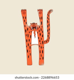 Stylized jumping jaguar. Primitive art, Latin American motifs. Isolated image in flat style