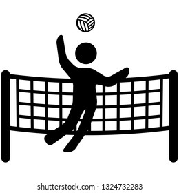 Stylized jumping volleyball player ready to spike the ball