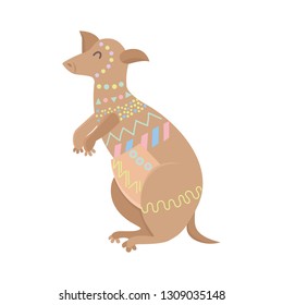 Stylized kangaroo isolated on white background.  Tribal flat kangaroo standing. Australian animal.