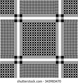 Stylized keffiyeh vector seamless pattern. Traditional Middle Eastern headdress. Shemagh military textile collection. Black and white. Backgrounds & textures shop.