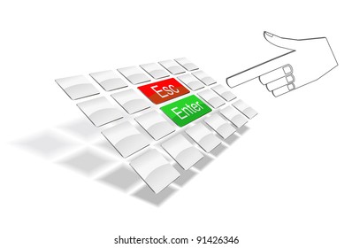 Stylized keyboard and wrist of a human hand are shown in the image.