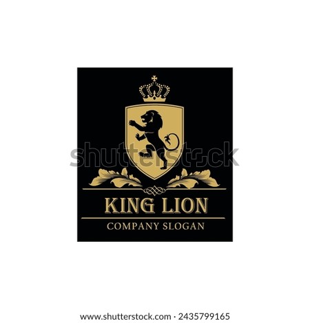 Stylized King Lion logo icon vector illustration with golden color