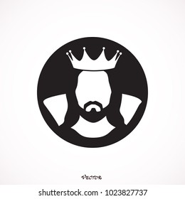 Stylized king (prince), black flat style, icon isolated on white background, avatar