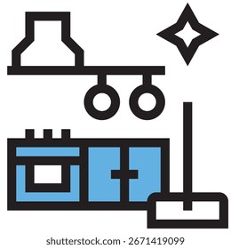 Stilisierte Küche Reinigung Symbol mit blau und schwarz Farbschema