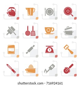 Stylized kitchen gadgets and equipment icons - vector icon set
