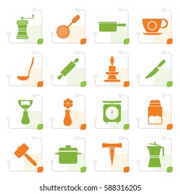 Stylized Kitchen and household tools icons - vector icon set