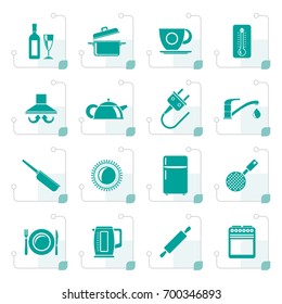 Stylized kitchen objects and accessories icons- vector icon set
