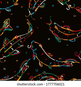Stylized koi fish background patternin colors, vector illustration