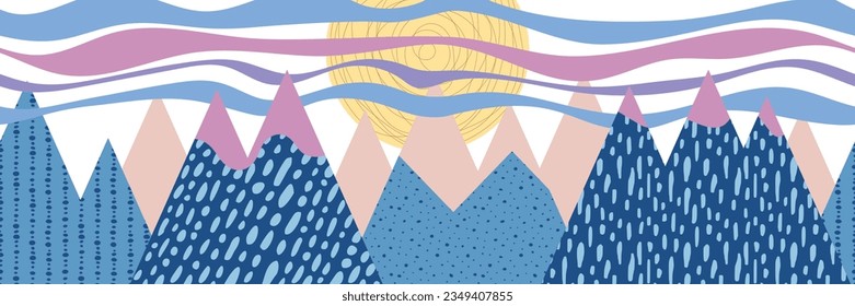 Stilvolle Landschaft, abstrakte Bergsicht, nahtlose Grenze, Vektorgrafik