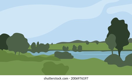 Stylized landscape in flat minimalist style. Art print, poster