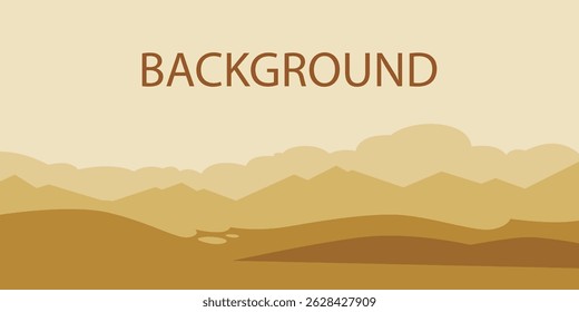 A stylized landscape with undulating hills in warm brown and beige colors. The sky is light, with a smooth color transition.
