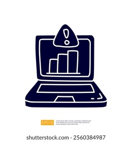 A stylized laptop displaying a warning symbol and a graph, indicating a potential issue or alert related to data or performance.