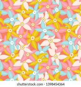 Stylized Large Flowers Vector Seamless pattern for various backgrounds, home decor, fabrics, stationary, wallpaper, wrapping paper, invitations, packaging, book covers, notebooks in summer colors