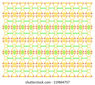 Stylized lattice composed of various shapes historical matched colors reminiscent of the Orient
