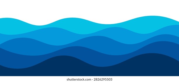 Stylized layered blue waves create a soothing abstract background, representing water and movement.