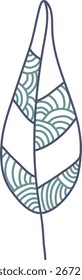 A stylized leaf with alternating wave patterns in a geometric style. The leaf design features curved lines creating a harmonious pattern. Cartoon vector illustration.