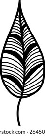 A stylized leaf with bold geometric lines and curves, creating a striking visual. The design features intricate patterns forming a unique leaf structure. Cartoon vector illustration.