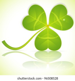 Stylized Leaf Clover on St. Patrick's Day with Reflection, vector illustration