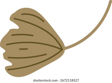 Uma folha estilizada com linhas curvas e uma haste longa em um estilo vetorial simples. A ilustração retrata uma única folha com contornos fluindo e detalhes mínimos. Ilustração de vetor de desenhos animados.