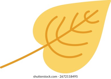 A stylized leaf with curved lines in a simple vector style. The leaf features a smooth outline and elegant vein patterns. Cartoon vector illustration.