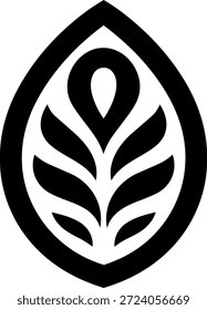 Uma folha estilizada fechada de forma oval, transmitindo crescimento natural, sustentabilidade e valores orgânicos com uma estética limpa e contemporânea.