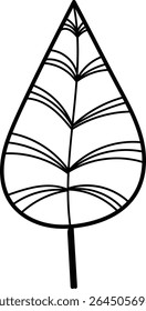 A stylized leaf with geometric line patterns in a clean vector style. The leaf features symmetrical lines creating a modern abstract look. Cartoon vector illustration.