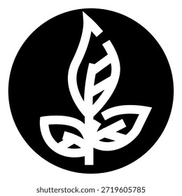 Icono de hoja estilizada con una flecha apuntando hacia arriba que representa el crecimiento, la sostenibilidad, la naturaleza y la conservación del medio ambiente dentro de un fondo circular negro