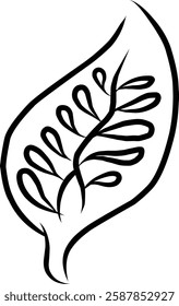 Stylized Leaf Illustration With Simple Artistic Design in Black Ink