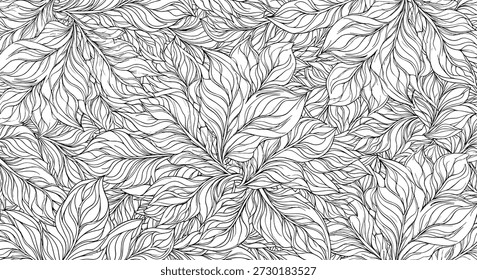 Patrón estilizado de la hoja con los detalles intrincados de la vena, arte botánico elegante de la línea para colorear, materia textil, y diseño decorativo