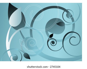 stylized leaf swirl teal blue vector