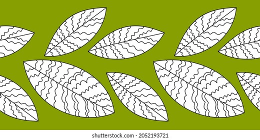 stylized leaf vector drawing with thin lines. leaves seamless illustration. leaf tree twig bush.