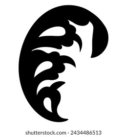 Stylized leaf. Vintage floral motif. Black silhouette on white background.