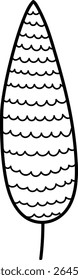 A stylized leaf with wavy patterns in a doodle art style. The leaf features curved lines creating a textured appearance. Cartoon vector illustration.
