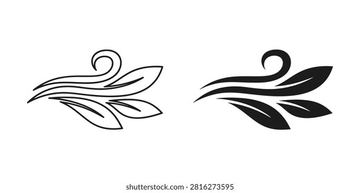 Stylized leaves blowing in the wind icon design with illustration ornament decorative movement silhouette botanical