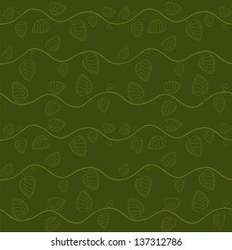 Stylized leaves and branch vector seamless pattern in dark green tints