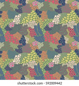 The stylized leaves and flowers. Seamless vector background